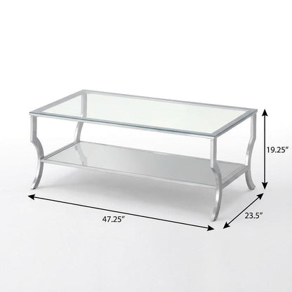 Glass Top Coffee and End Table Set Chrome, Levelers, Rectangular Modern Design