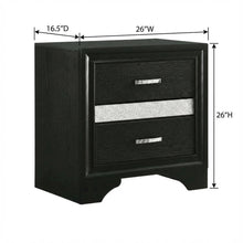 Black Contemporary Bedroom Nightstand with Crystal Finish and Two Drawers