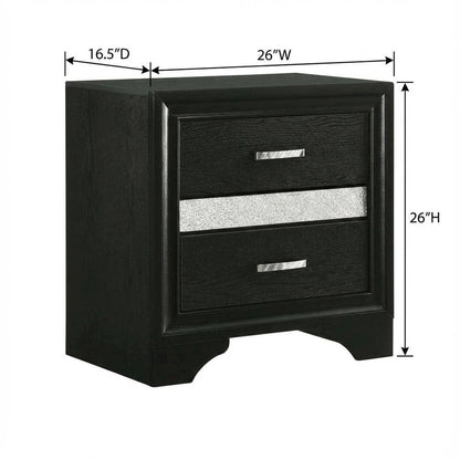 Black Contemporary Bedroom Nightstand with Crystal Finish and Two Drawers