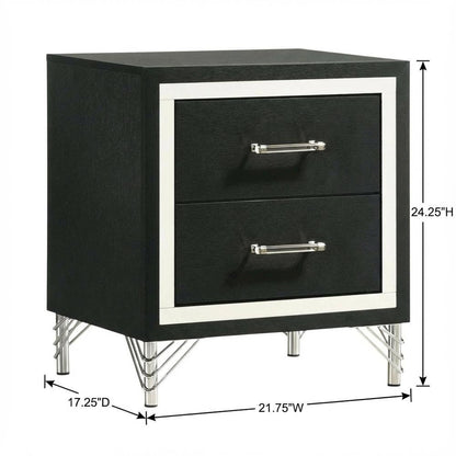 Black Nightstand with Modern Design and Silver Accents for Bedroom Use