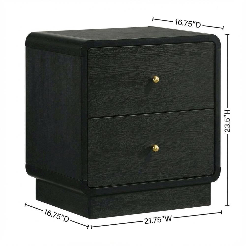 Black Nightstand Bedside Table with Brass Finish and Modern Design