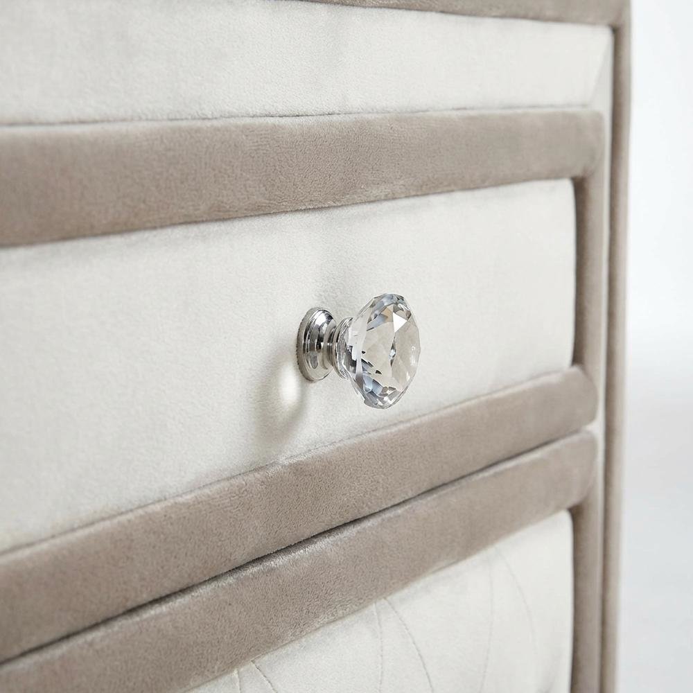 Ivory and Camel Upholstered Nightstand with 3 Drawers and Modern Design