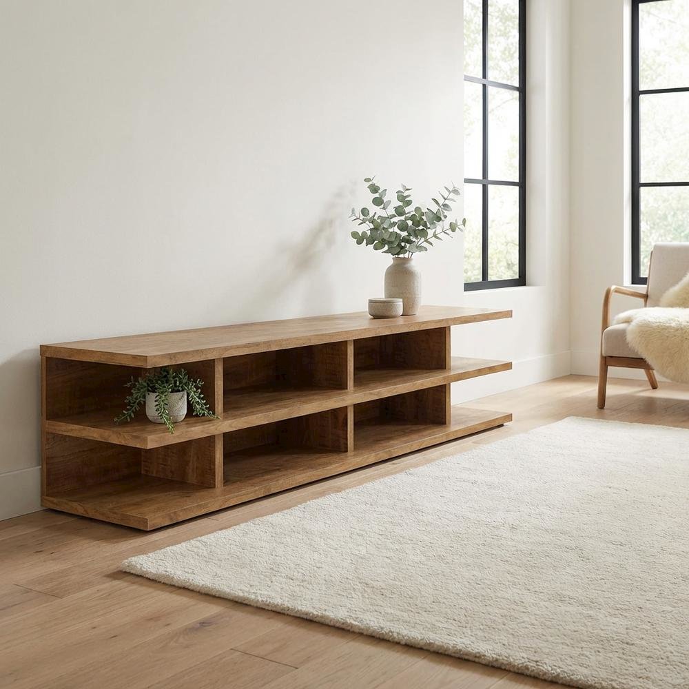 Green 78-Inch TV Stand, 2-Tier Storage, Farmhouse Design in Engineered Wood