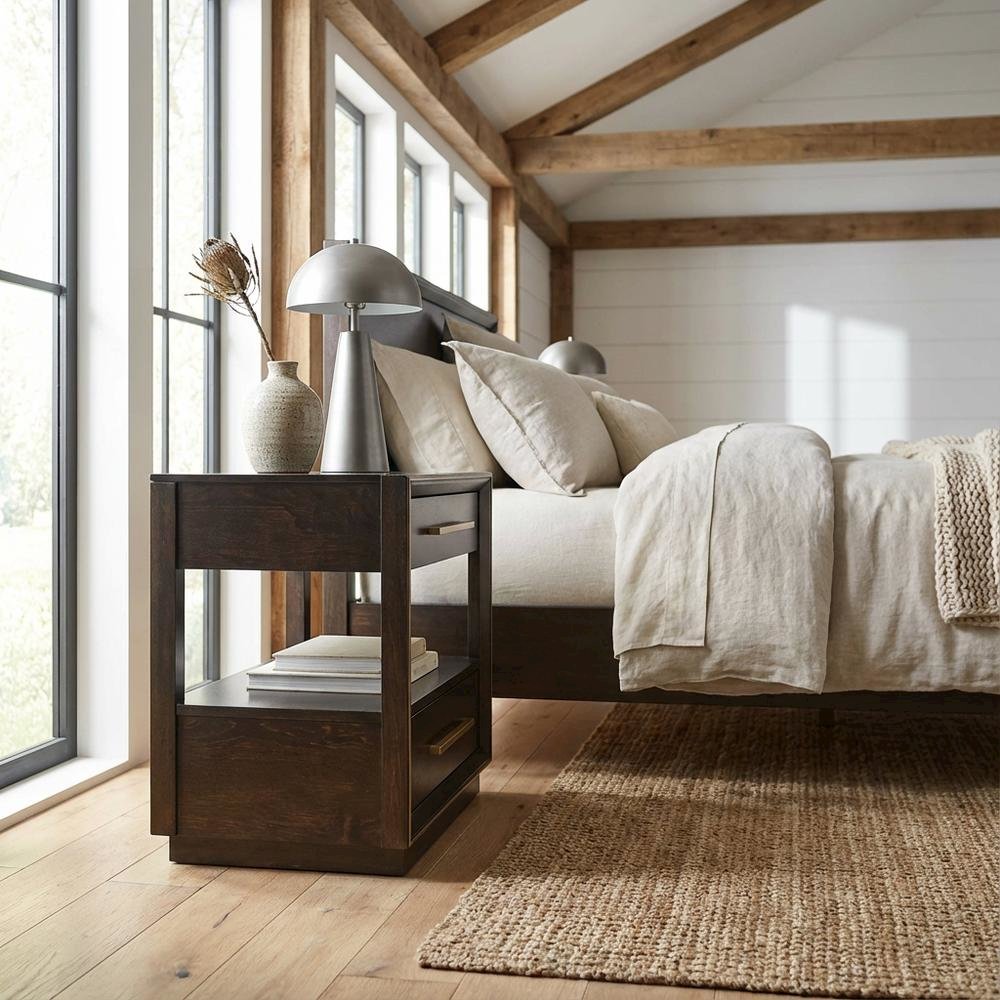Contemporary Brown Nightstand with Smoked Peppercorn Finish for Bedroom