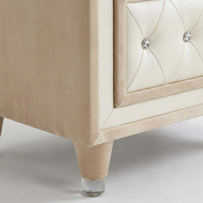 Ivory and Camel Upholstered Nightstand with 3 Drawers and Modern Design
