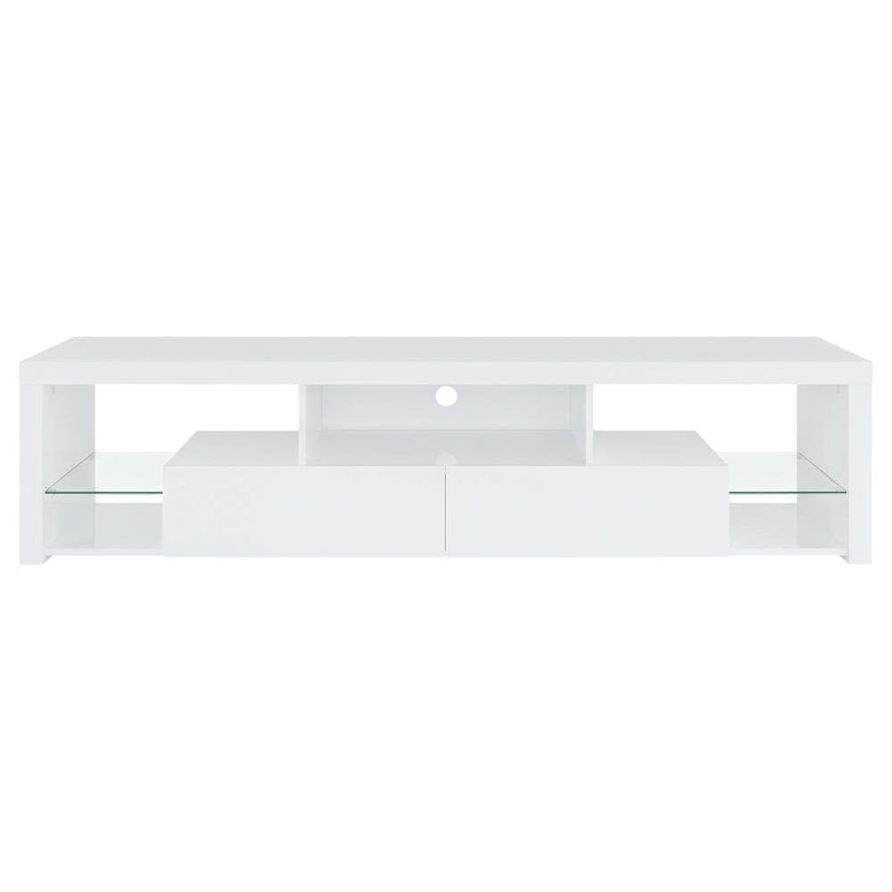 White 2-Drawer TV Stand with High Gloss Finish and Contemporary Style