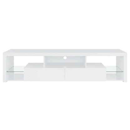 White 2-Drawer TV Stand with High Gloss Finish and Contemporary Style