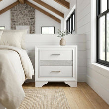 White Bedroom Nightstand with Crystal Finish and Contemporary Style