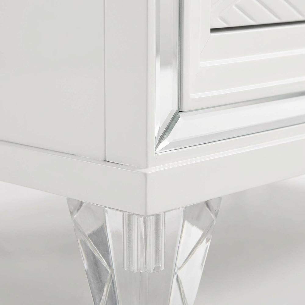 White 2-Drawer Nightstand with Chrome Finish and Clear Acrylic Legs