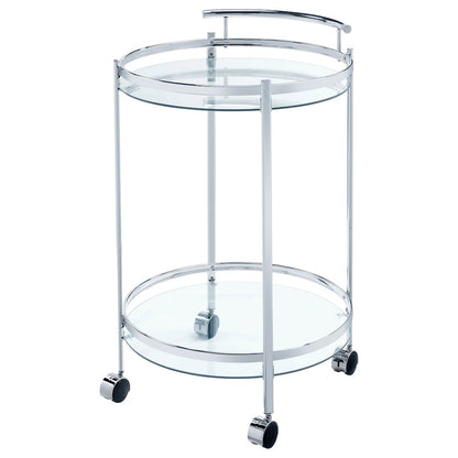 Chrissy Round Glass Shelf Metal Bar Cart Chrome