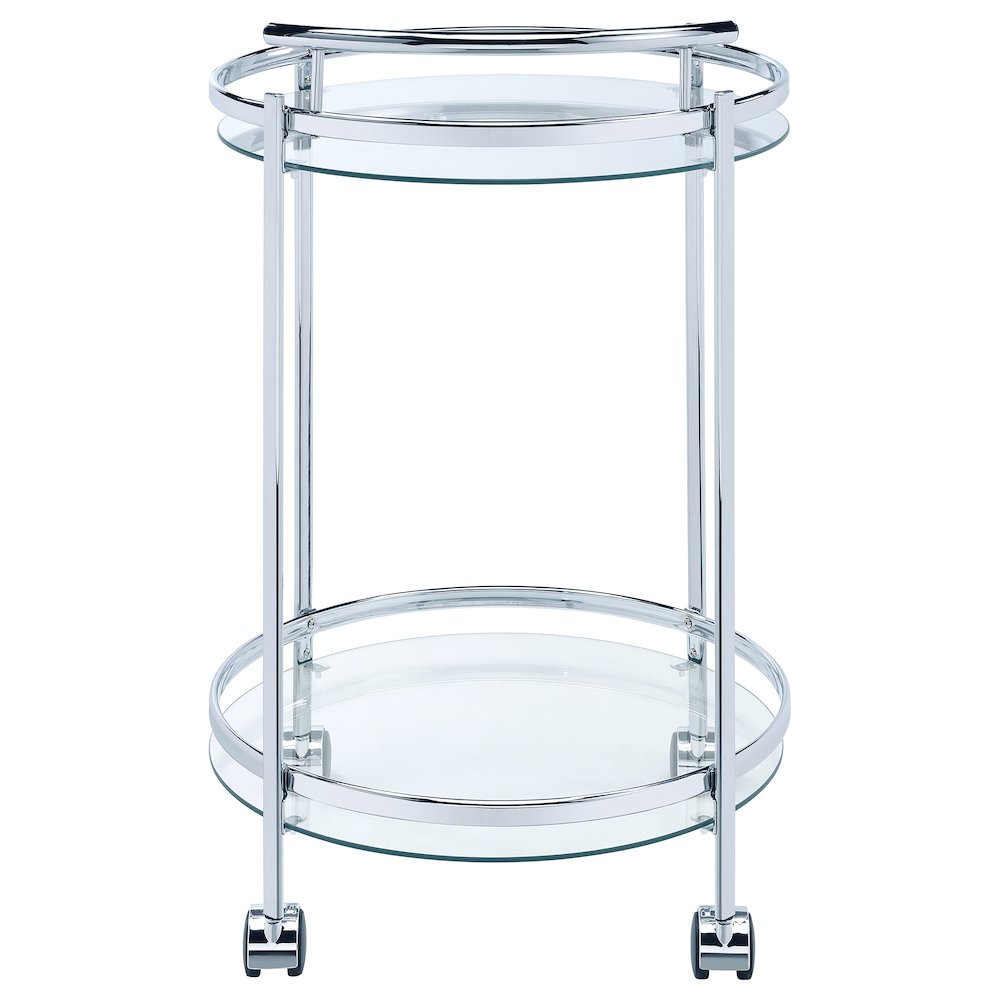 Chrissy Round Glass Shelf Metal Bar Cart Chrome