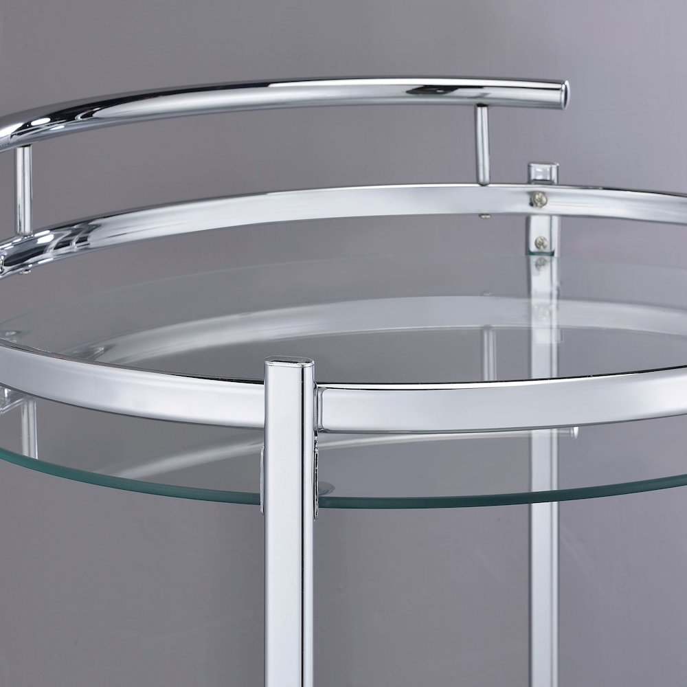 Chrissy Round Glass Shelf Metal Bar Cart Chrome
