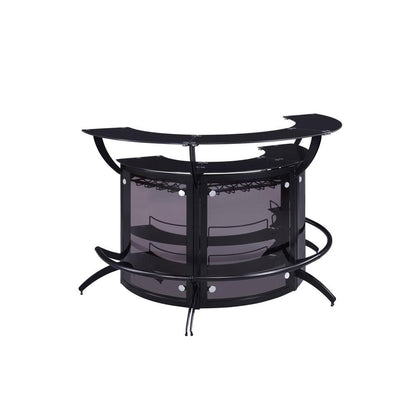 Sleek and Modern Two-Shelf Curved Bar Table in Black with Glass Accents