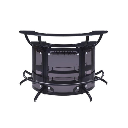 Sleek and Modern Two-Shelf Curved Bar Table in Black with Glass Accents
