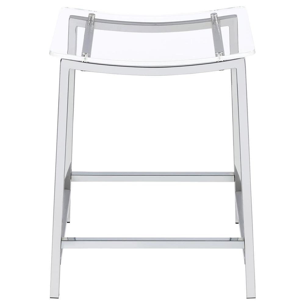 Stylish Clear Acrylic Backless Counter Height Bar Stools in Chrome Finish
