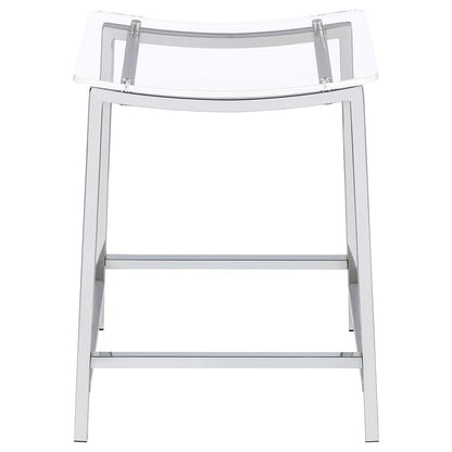 Stylish Clear Acrylic Backless Counter Height Bar Stools in Chrome Finish