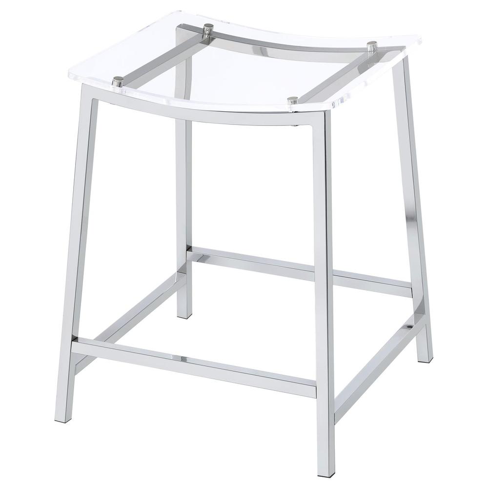 Stylish Clear Acrylic Backless Counter Height Bar Stools in Chrome Finish