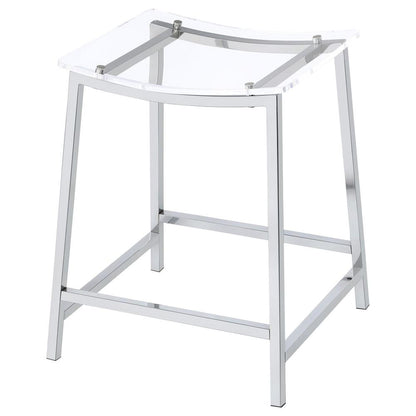 Stylish Clear Acrylic Backless Counter Height Bar Stools in Chrome Finish