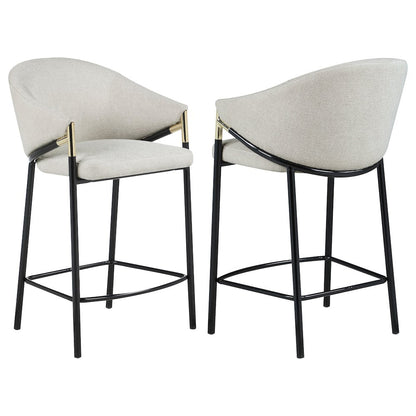 Modern Upholstered Bar Stools – Beige Counter Height Chairs, Set of 2