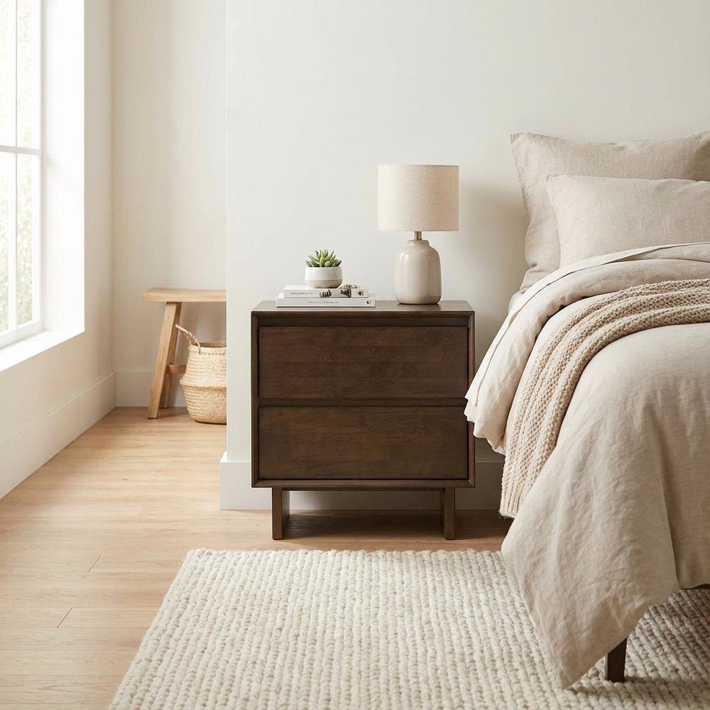Warm Brown 2-Drawer Nightstand with Transitional Style and Classic Finish
