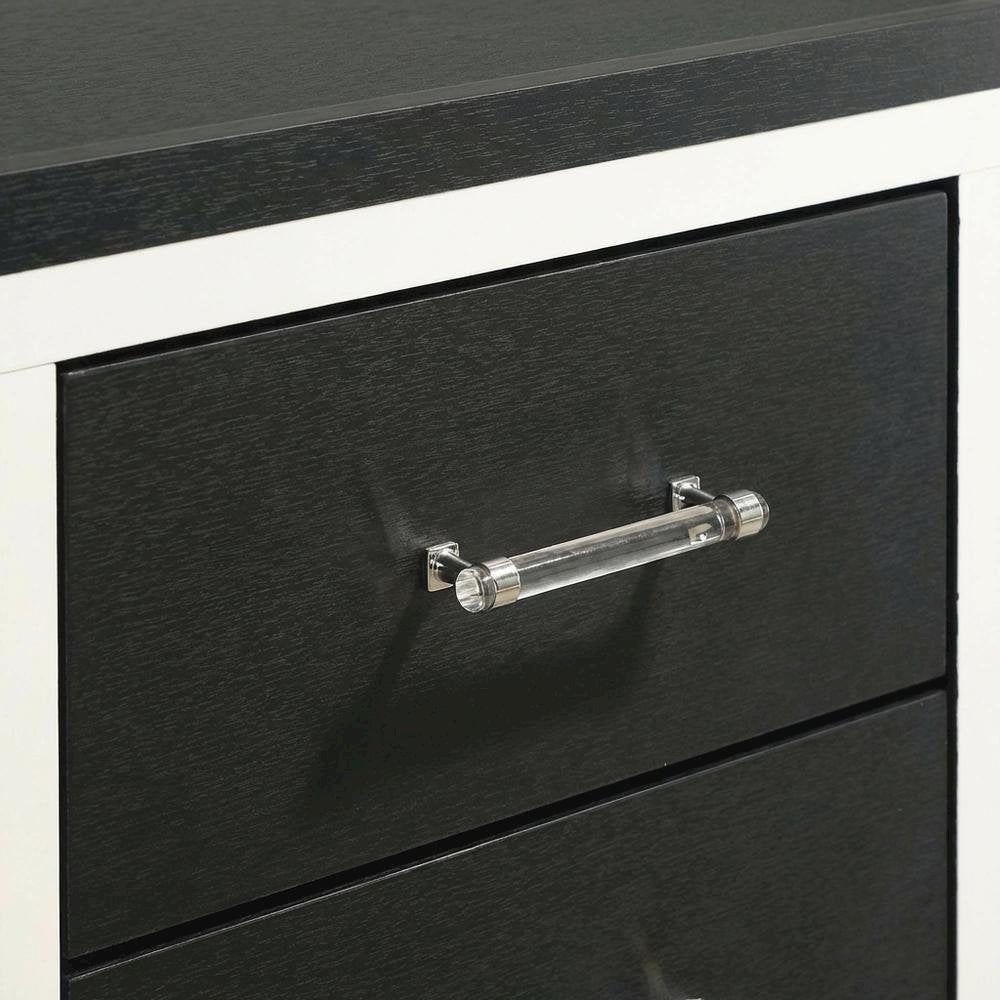 Black Nightstand with Modern Design and Silver Accents for Bedroom Use