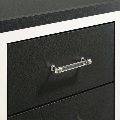 Black Nightstand with Modern Design and Silver Accents for Bedroom Use