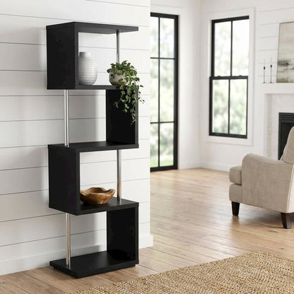 Contemporary Black Bookshelf with 4 Shelves and Tipover Restraint
