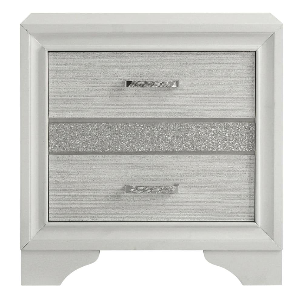 White Bedroom Nightstand with Crystal Finish and Contemporary Style