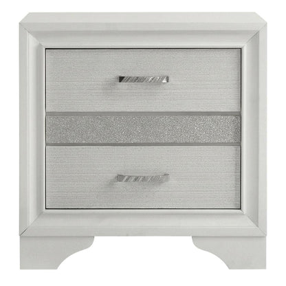 White Bedroom Nightstand with Crystal Finish and Contemporary Style
