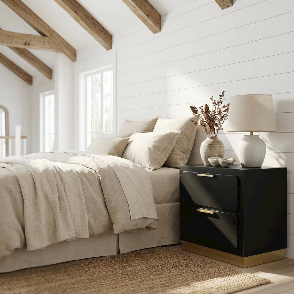 Black Nightstand with Gold Accents and Contemporary Design