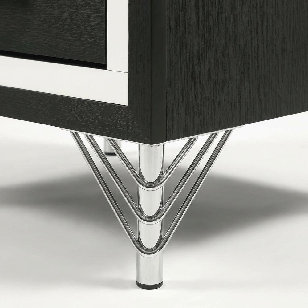 Black Nightstand with Modern Design and Silver Accents for Bedroom Use