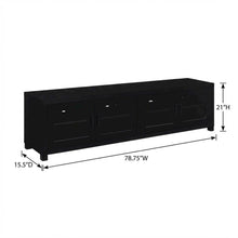 Black engineered wood TV stand, 4 doors, modern design,, durable materials