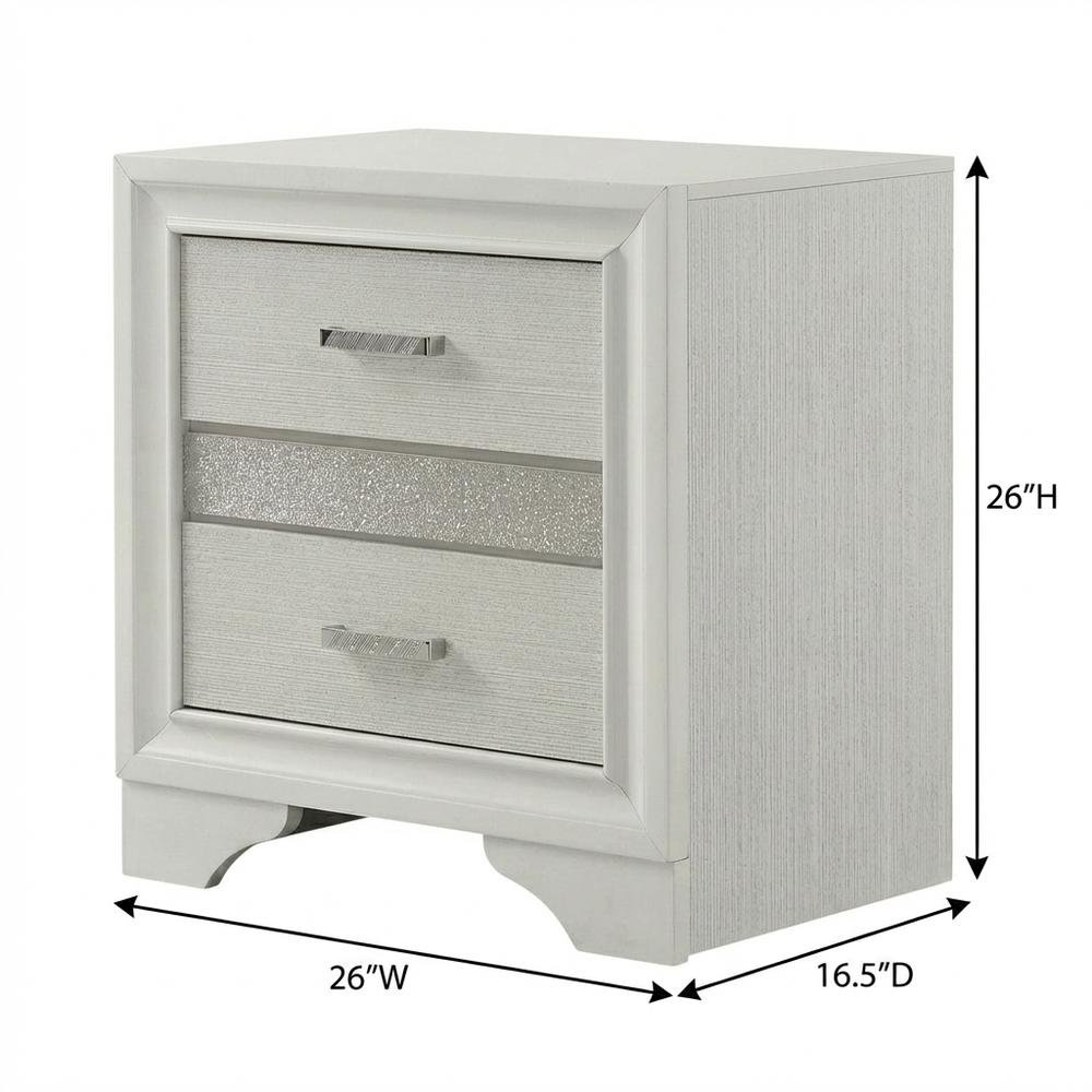 White Bedroom Nightstand with Crystal Finish and Contemporary Style