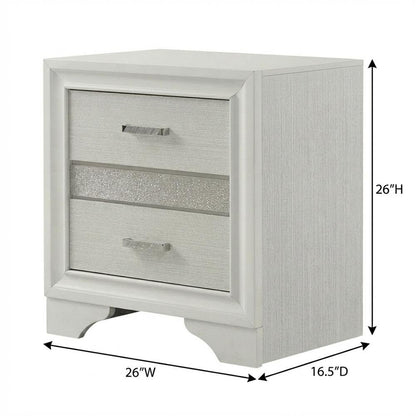 White Bedroom Nightstand with Crystal Finish and Contemporary Style