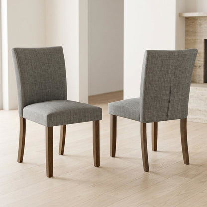 Upholstered Dining Chair with Wood Legs, Kitchen Side Chair, Grey, Set of 2