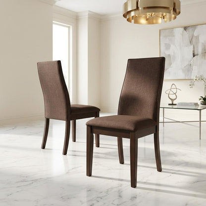 Polyester Upholstered Farmhouse Dining Chair with Espresso Legs, Set of 2