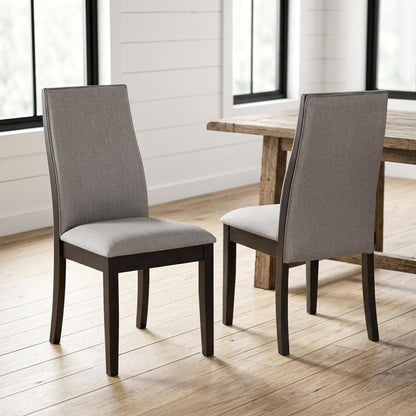 Polyester Upholstered Farmhouse Dining Chair, Espresso Legs, Taupe, Set of 2