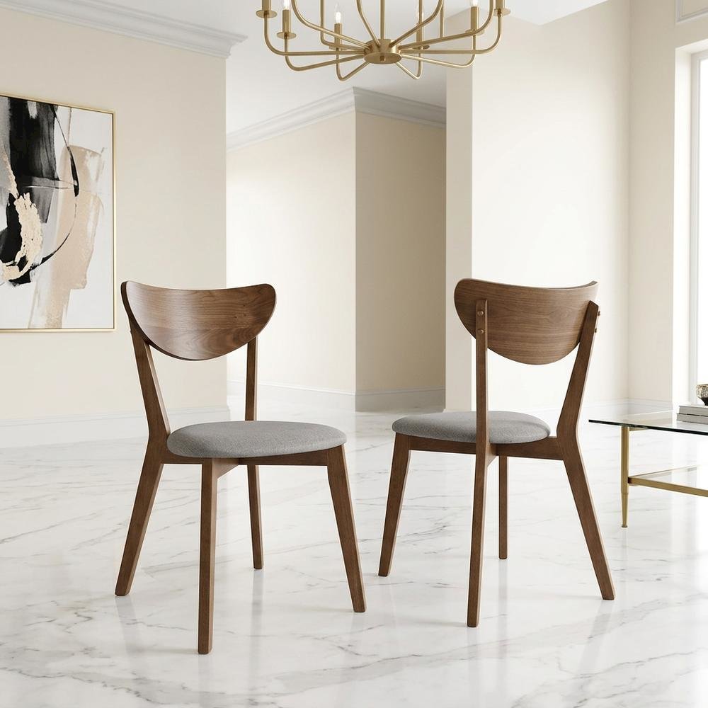 Polyester-Upholstered Mid-Century Modern Dining Chairs with Walnut Wood,Set of 2