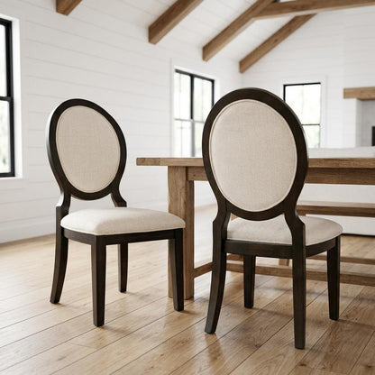 Oval Back Upholstered Wood Transitional Dining Side Chair, Set of 2