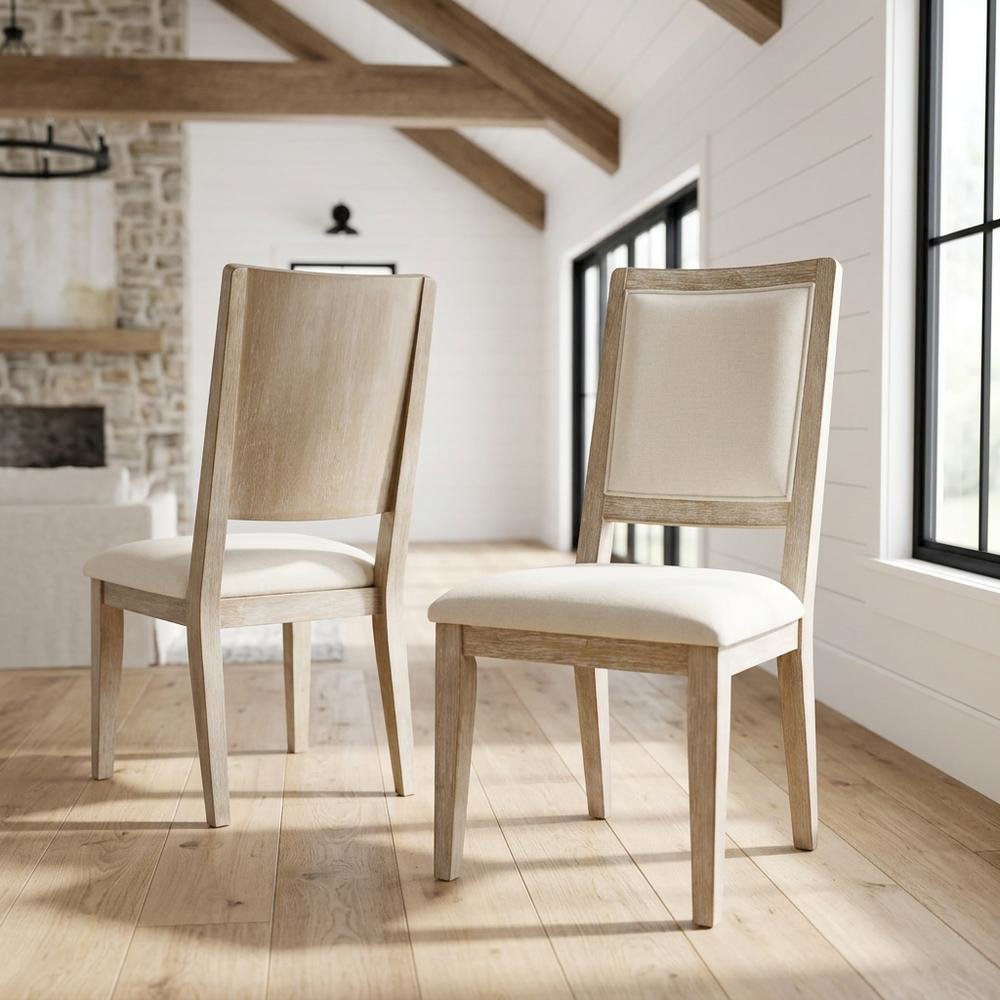 Wood Farmhouse Upholstered Dining Side Chairs with Cushioned Seat, Set of 2