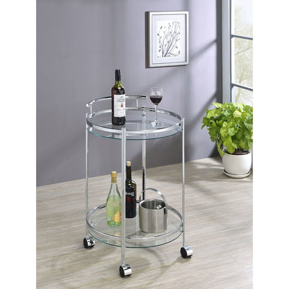 Chrissy Round Glass Shelf Metal Bar Cart Chrome
