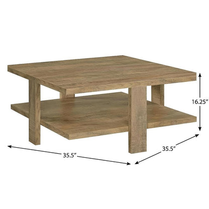 Brown Square Engineered Wood Coffee Table with Farmhouse Style and Sturdy Build