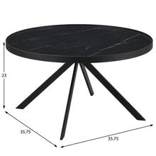 Round Black Glass Top Coffee Table with Marble Print and Leveler Design