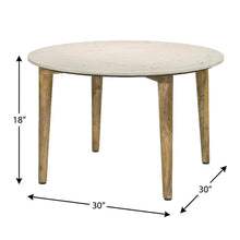 Round White Coffee Table with Marble Top and Warm Wood Finish