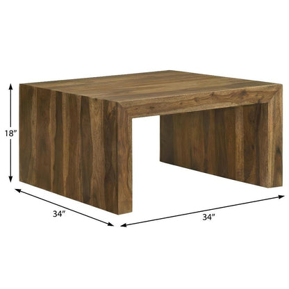 Square Auburn Solid Wood Coffee Table with Farmhouse Design and Sturdy Build