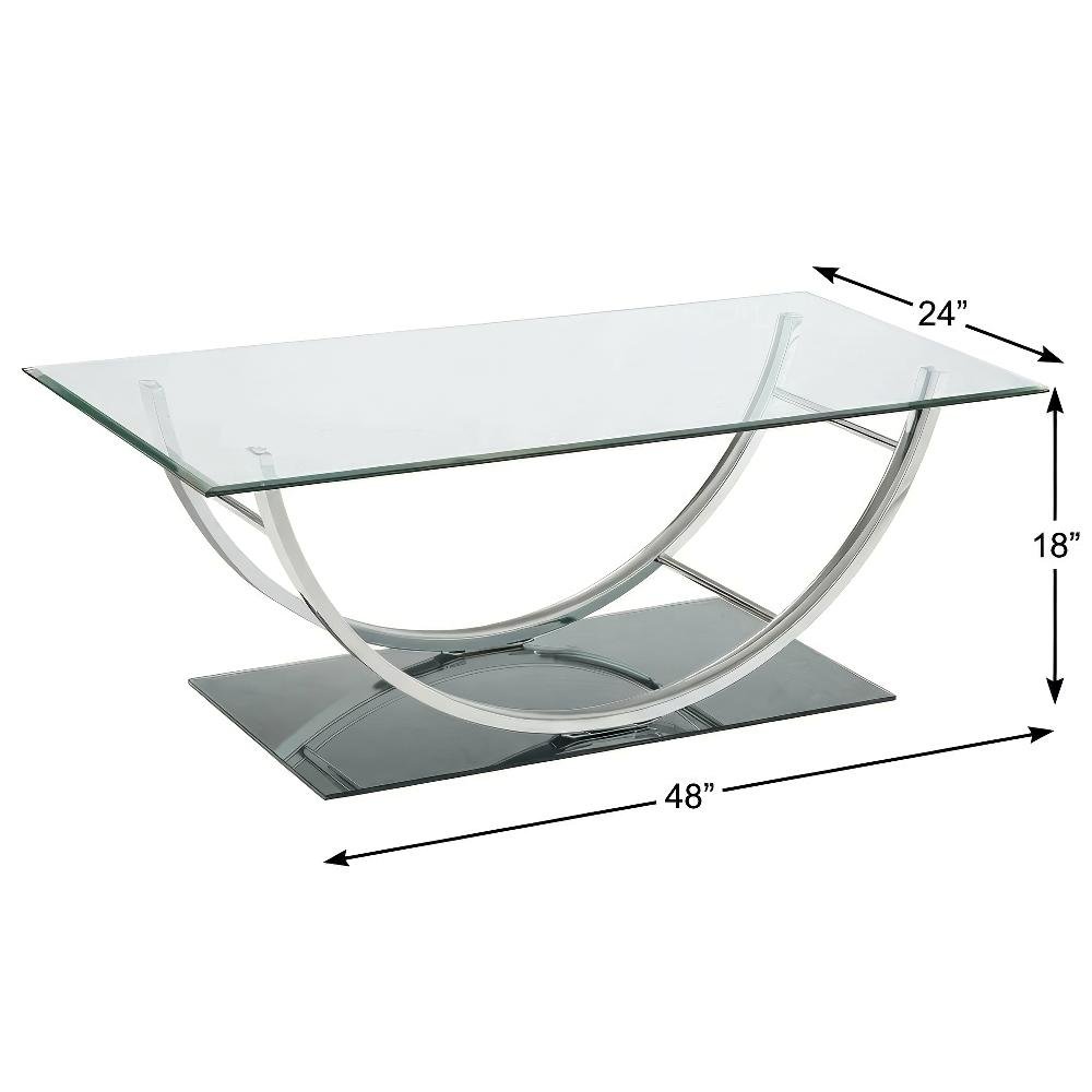 Rectangular Silver U-Shaped Coffee Table with Glass Top and Chrome Frame