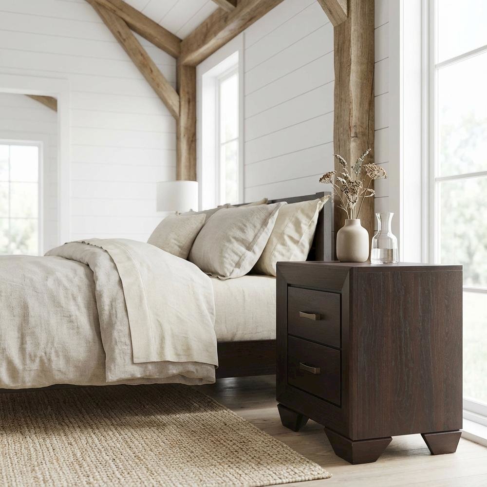 Dark Cocoa 2-Drawer Nightstand with Antique Brass Finish for Bedroom