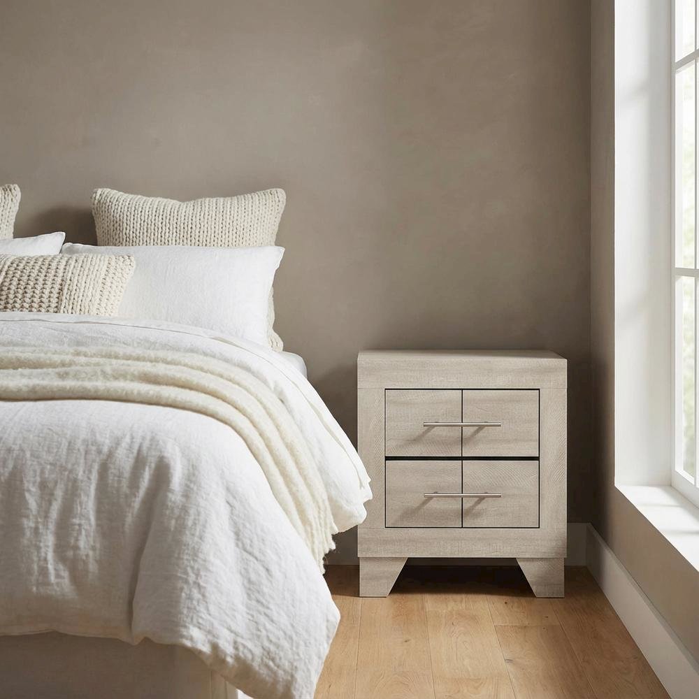 Rustic Cream Nightstand with 2 Drawers and Contemporary Style