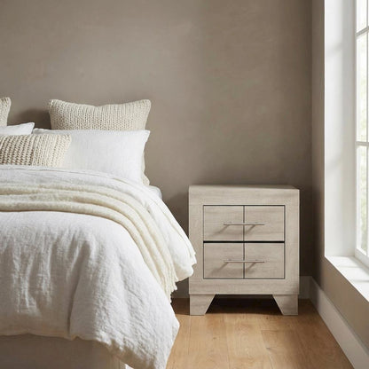 Rustic Cream Nightstand with 2 Drawers and Contemporary Style