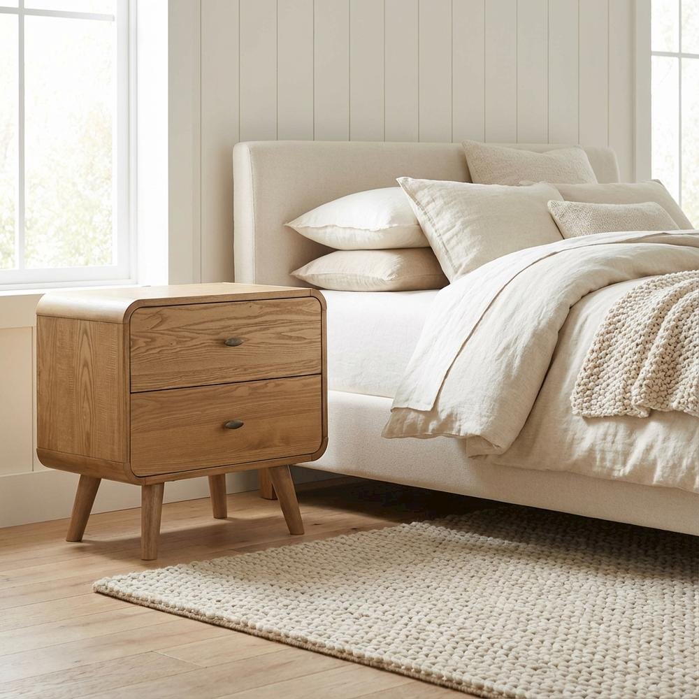 Light Ash 2-Drawer Bedside Nightstand with Modern Design